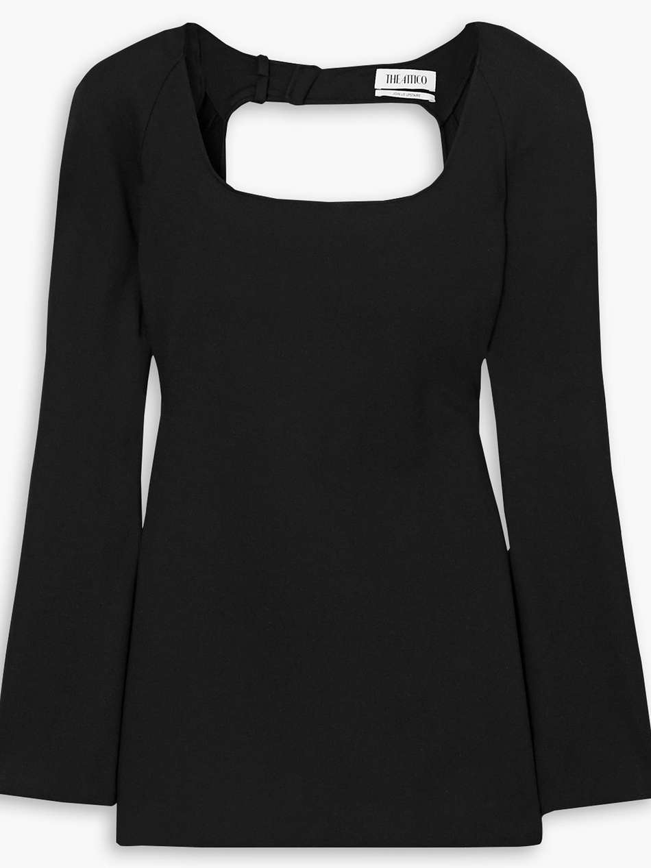 liz open-back buckled stretch-ponte mini dress