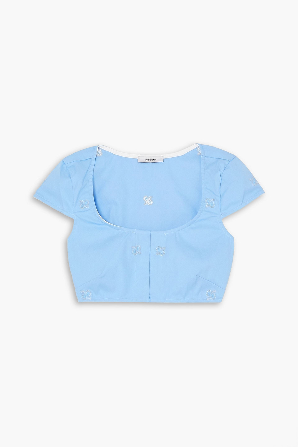 Miaou Jane Cropped Embroidered Cotton-blend Top In Light Blue