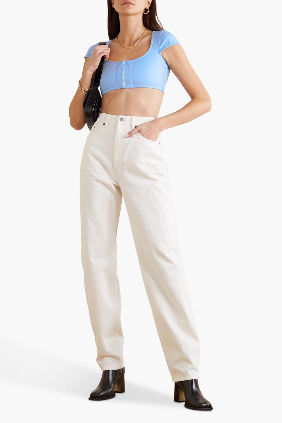MIAOU JANE CROPPED EMBROIDERED COTTON-BLEND TOP 3074457345634921127