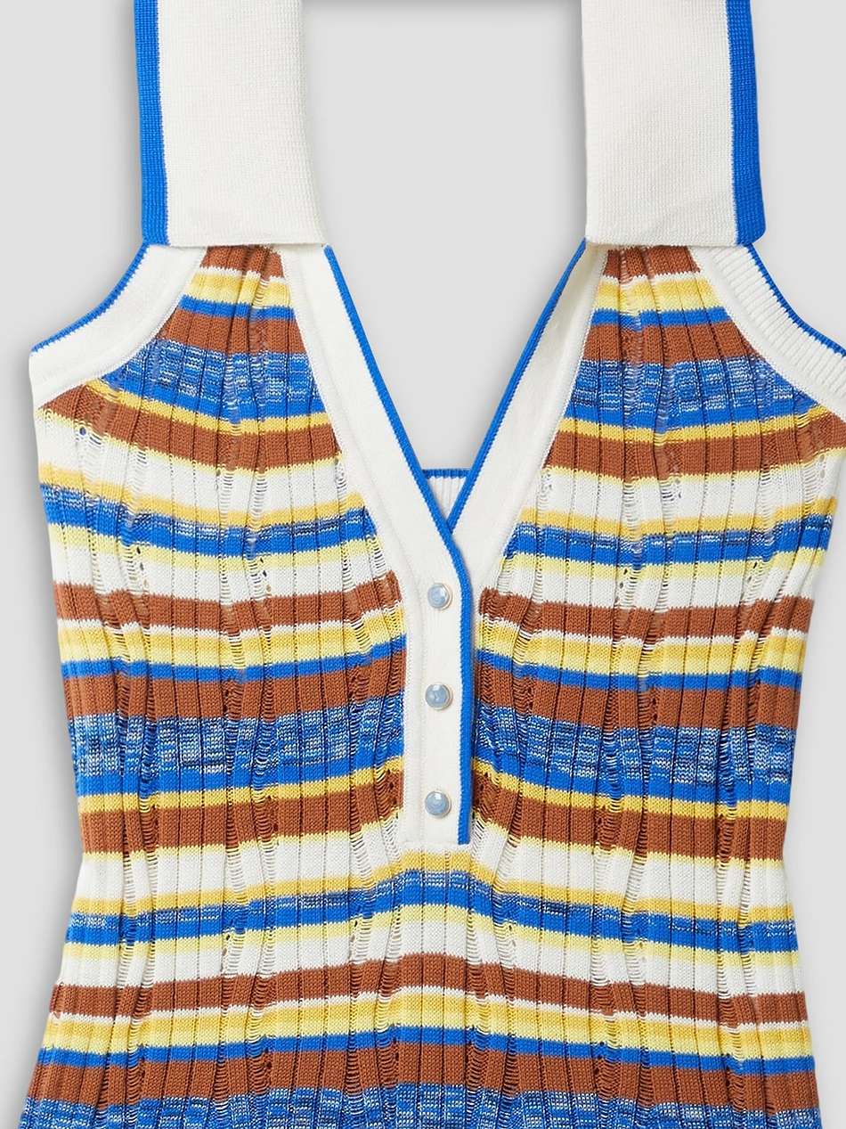 lirra striped ribbed cotton-blend halterneck top