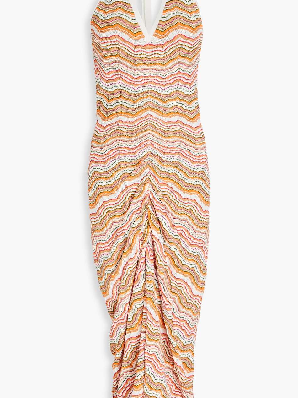 armelle striped pointelle-knit halterneck midi dress