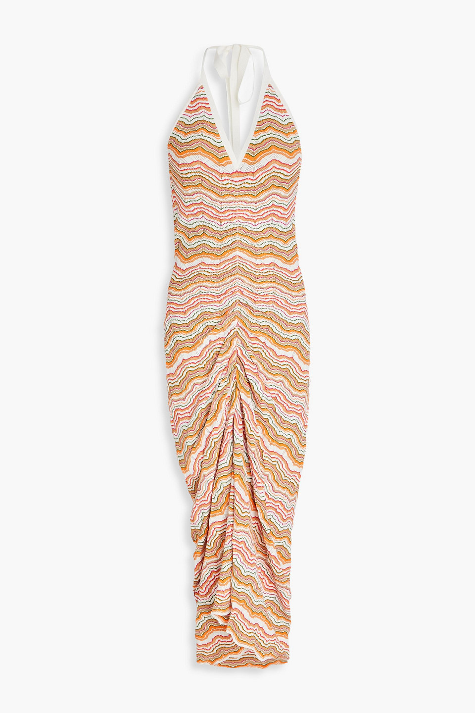 Armelle striped pointelle-knit halterneck midi dress