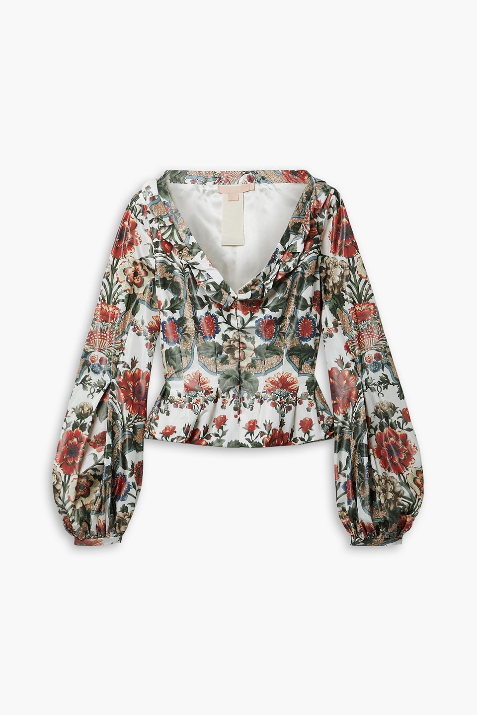 Shop Brock Collection Sabrina Ruffled Floral-print Taffeta Jacket In Green