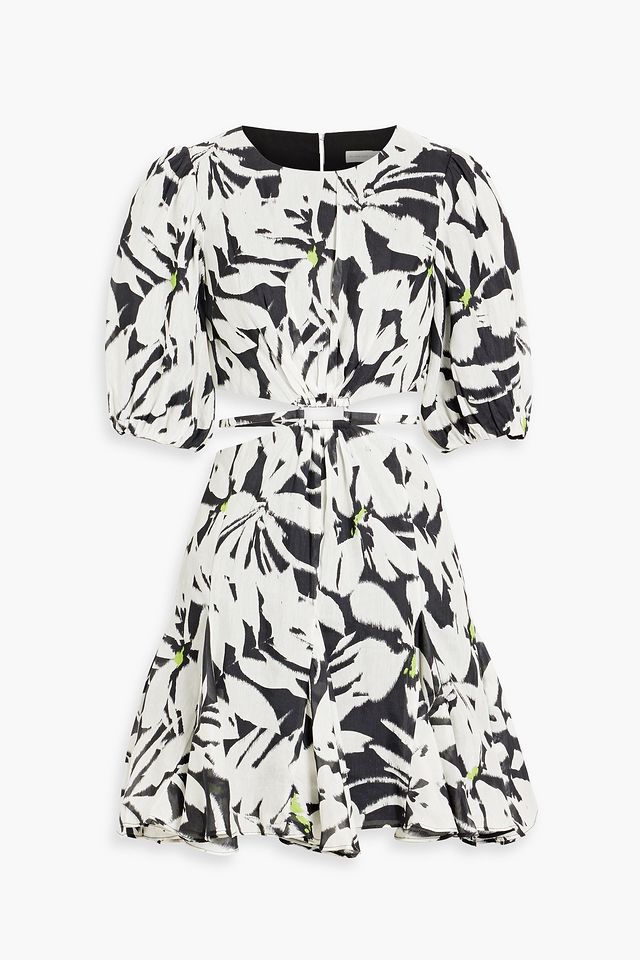 Cutout printed woven mini dress
