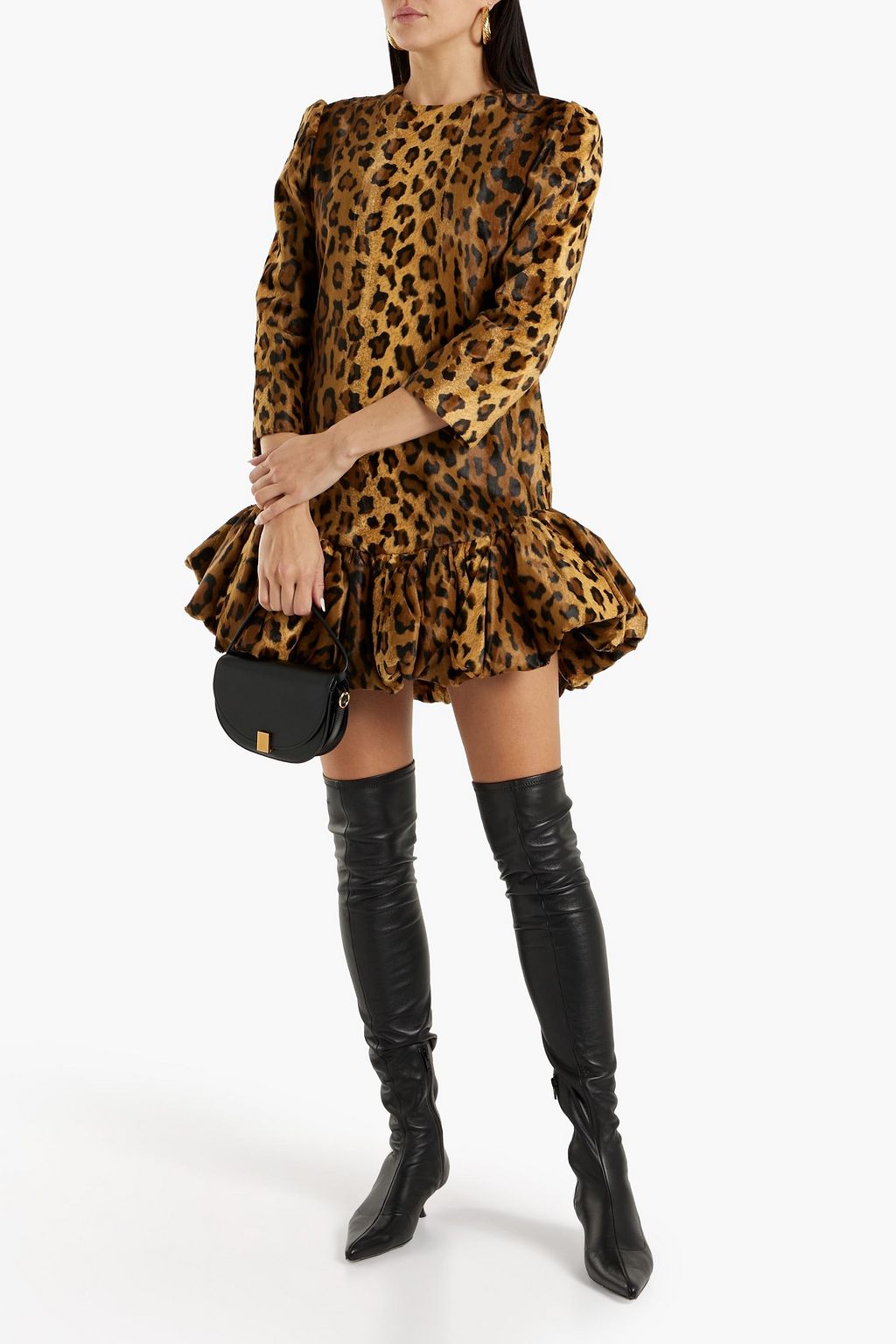 KHAITE Lorie leopard-print cotton-blend velvet mini dress