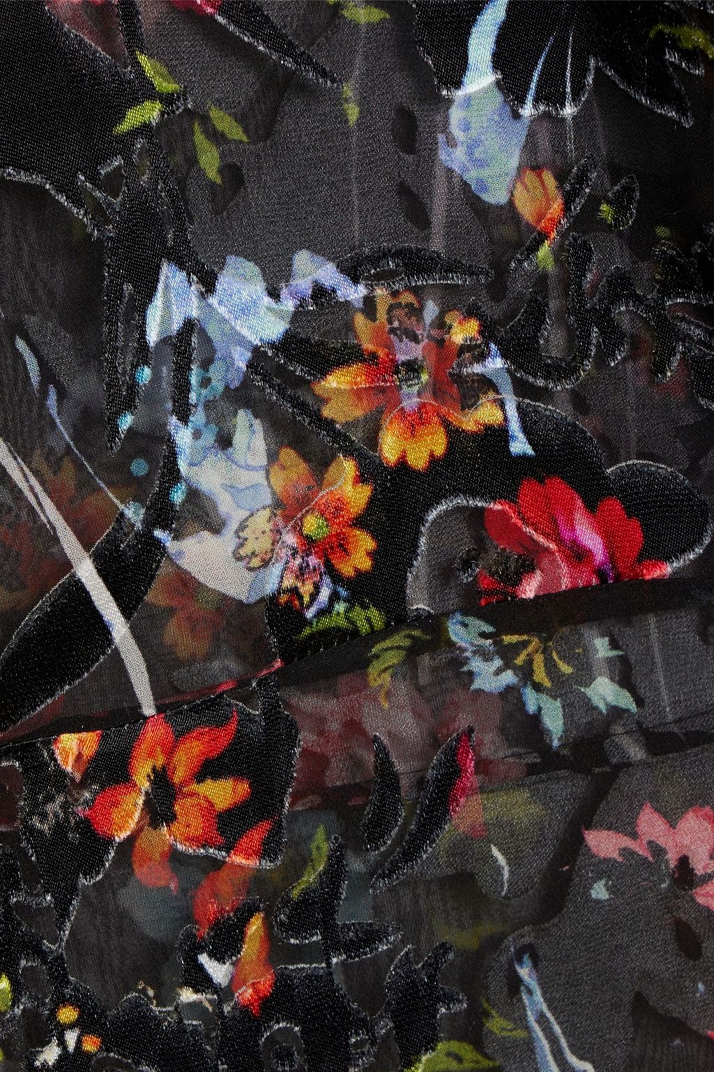 PREEN BY THORNTON BREGAZZI فستان من الشيفون بنمط ديفوريه بتصميم غير متماثل مزين بطبعات على شكل زهور