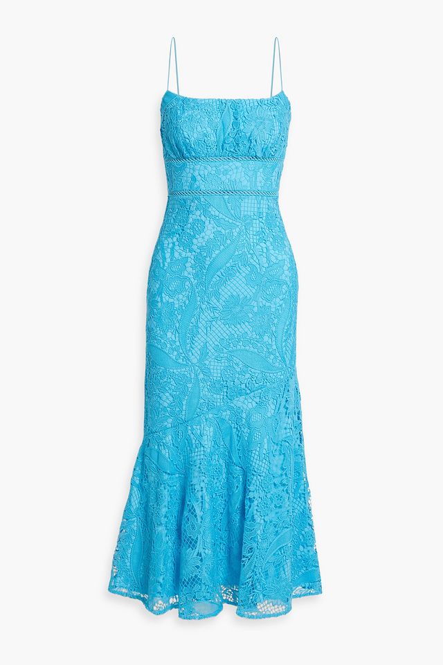 Fluted guipure lace midi dress