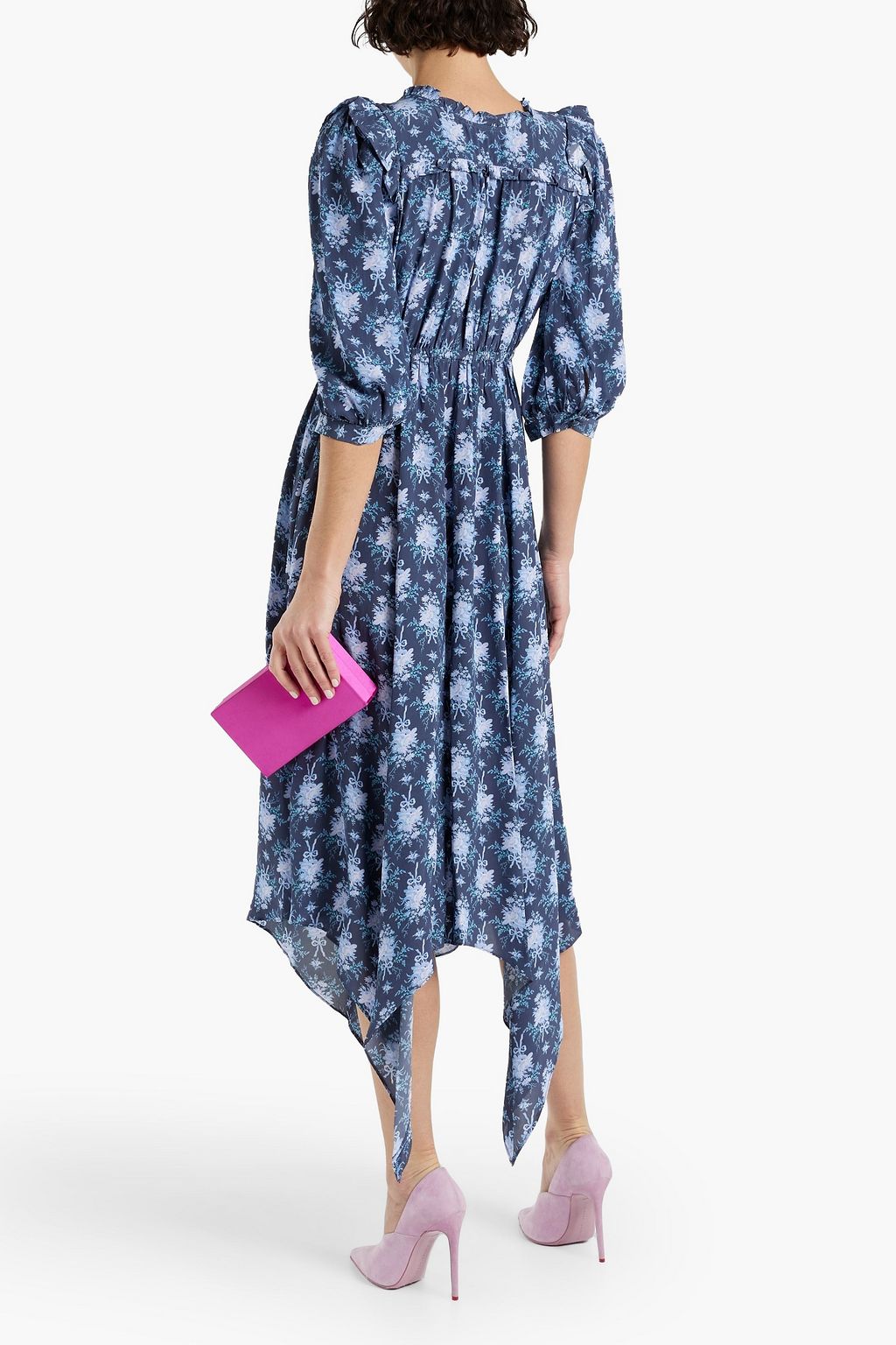 LOVESHACKFANCY Milton wrap-effect ruffled printed crepe dress | THE OUTNET