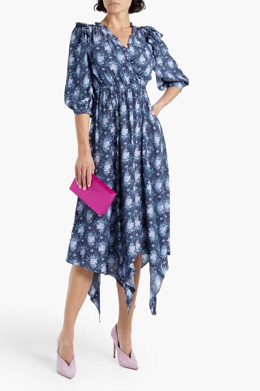 LOVESHACKFANCY Milton wrap-effect ruffled printed crepe dress