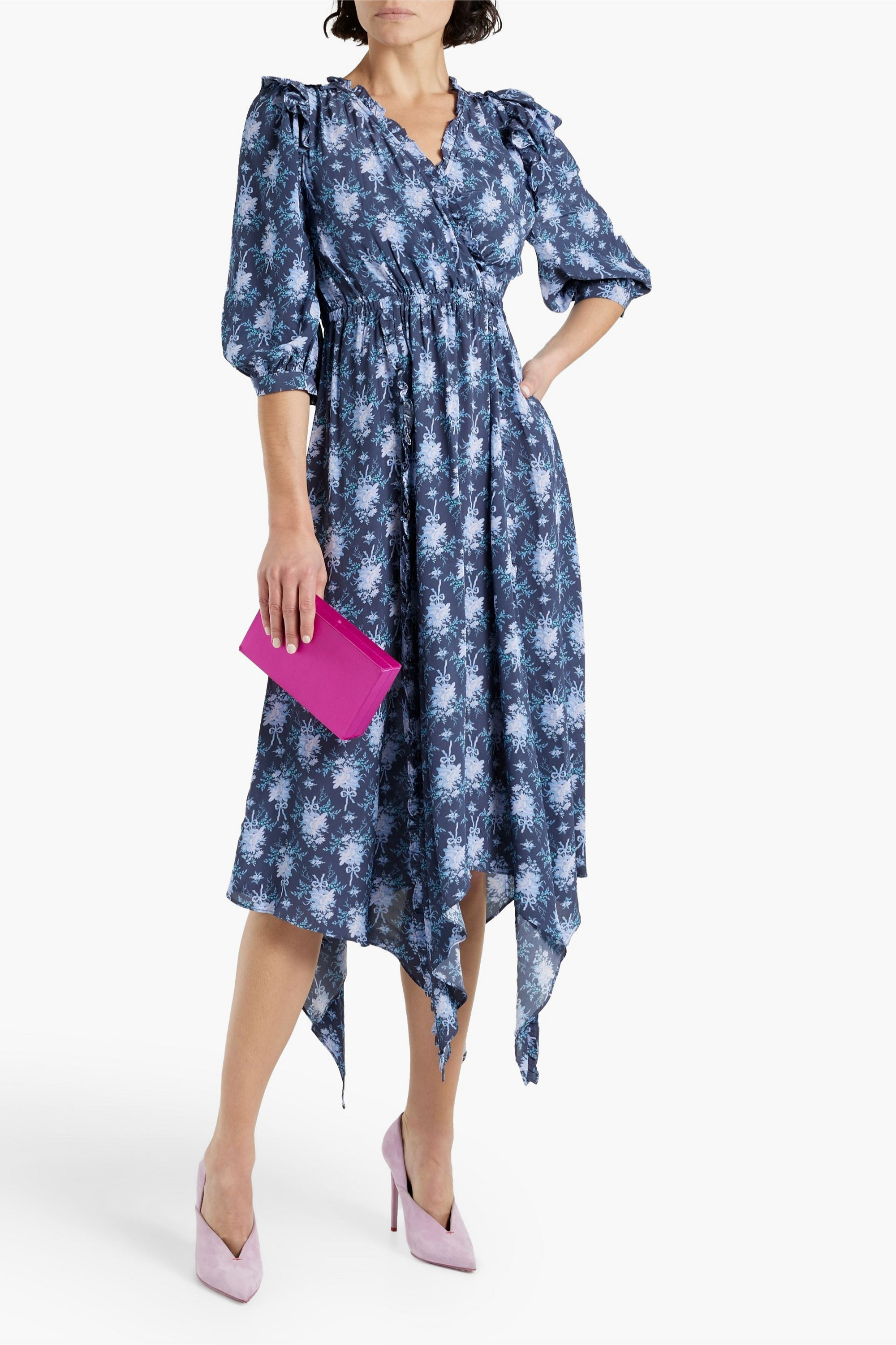 LoveShackFancy Milton wrap-effect ruffled printed crepe dress