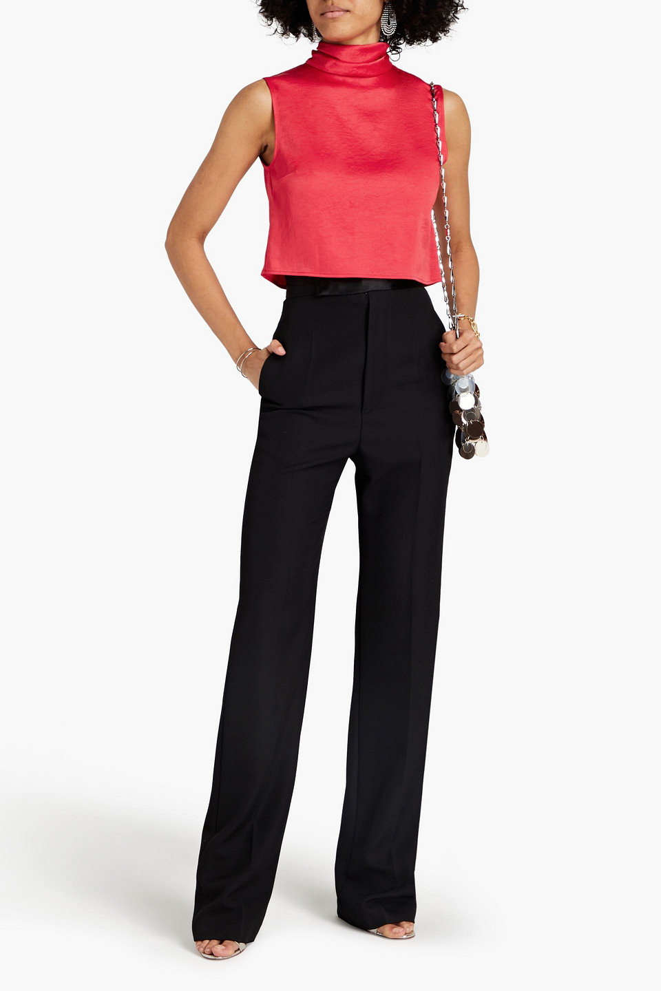  Lapointe - Cropped Crinkled-satin Turtleneck Top - Orange - Us 14 