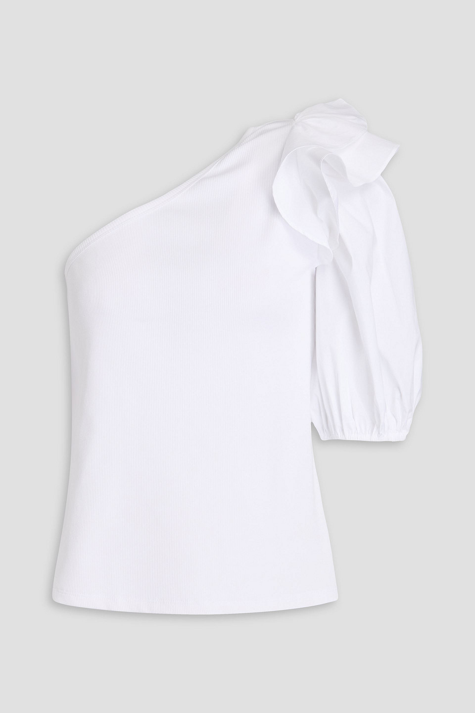 Veronica Beard Diantha One-shoulder Ruffled Stretch-pima Cotton-jersey Top In White