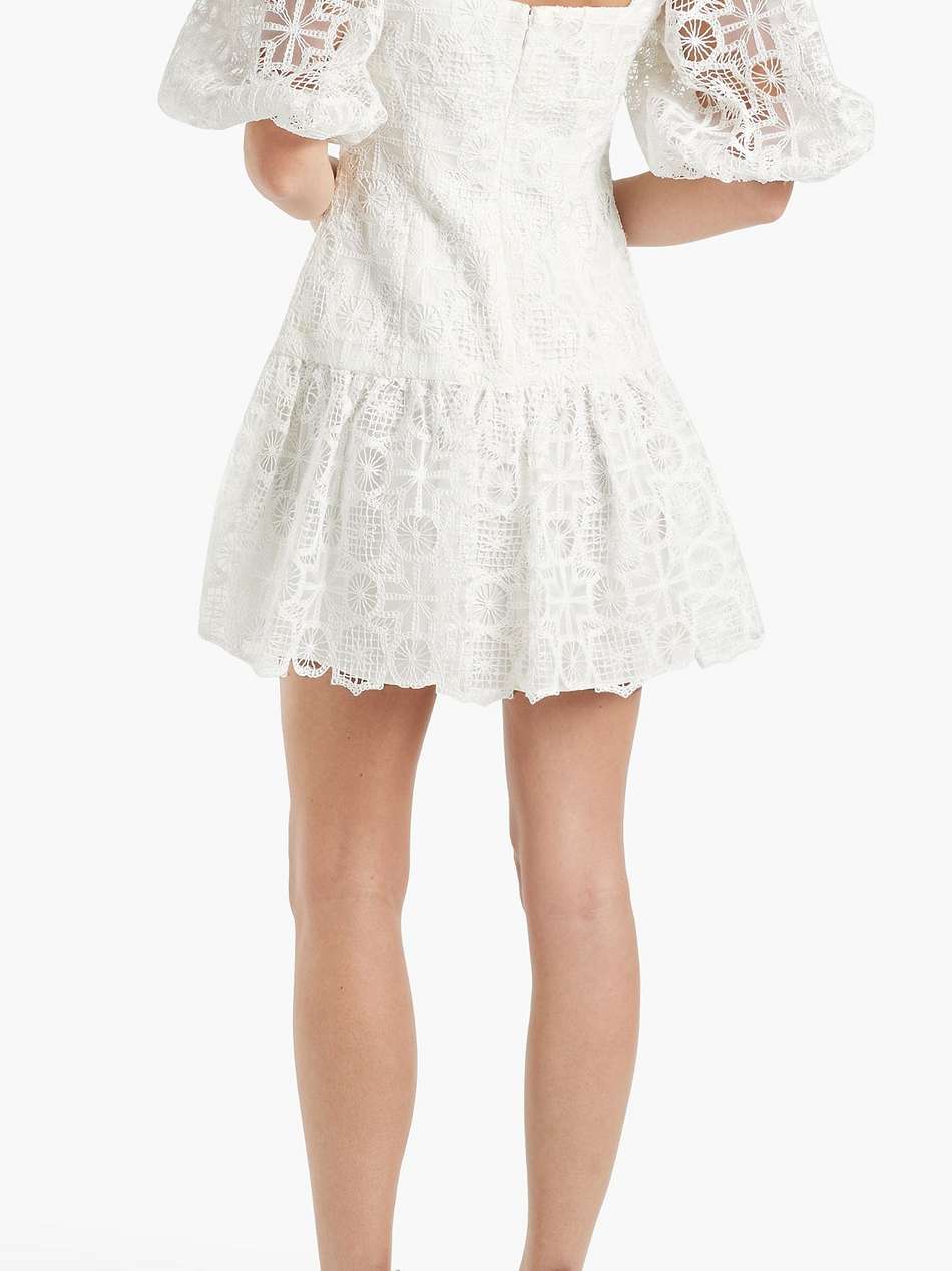 gathered macramé mini dress