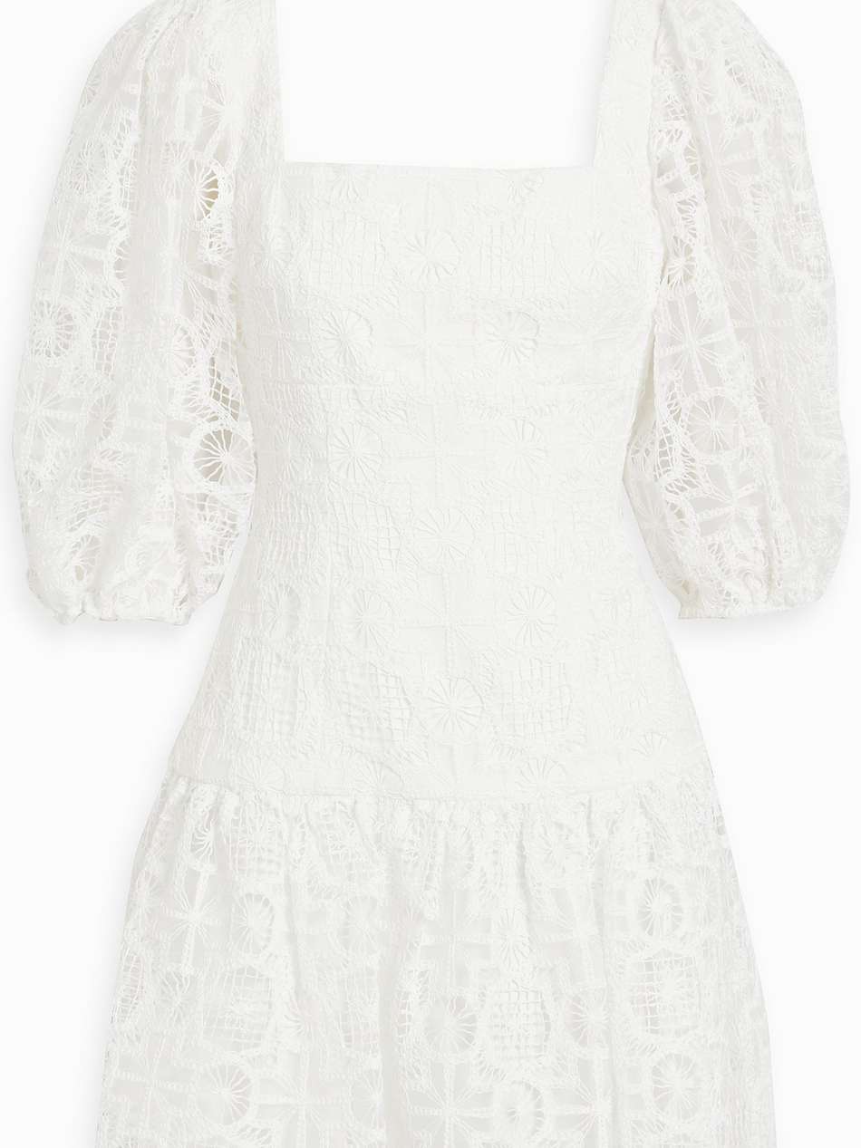 gathered macramé mini dress