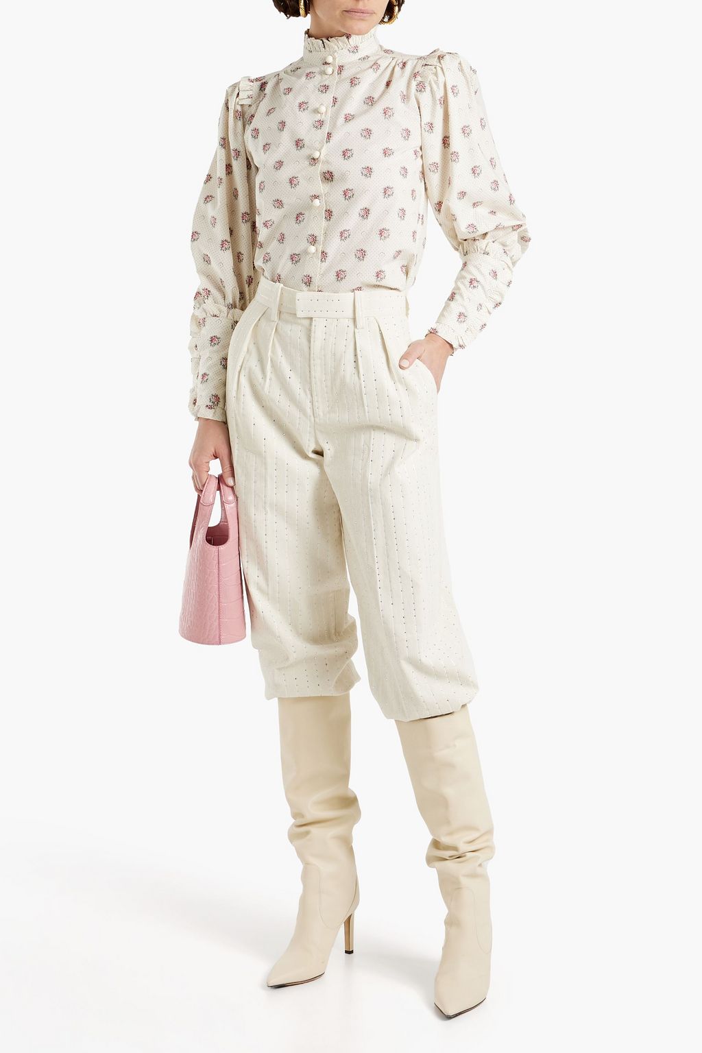 ANNA MASON Deneuve ruffled printed cotton-poplin blouse