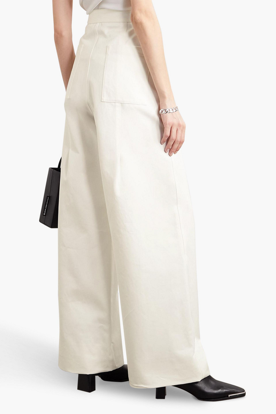 Shop Ben Taverniti Unravel Project Pleated Cotton-twill Wide-leg Pants In Ivory