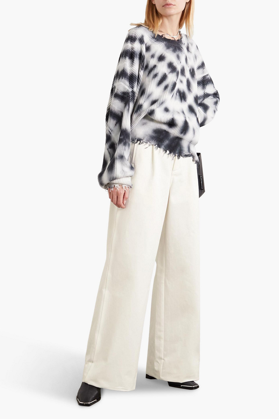 Shop Ben Taverniti Unravel Project Pleated Cotton-twill Wide-leg Pants In Ivory