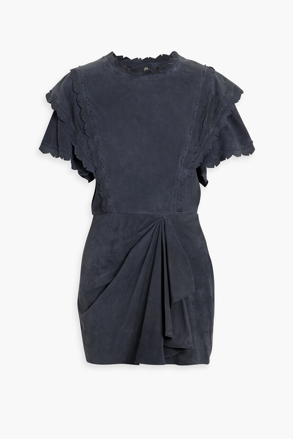 Isabel Marant Aleati Scalloped Suede Mini Dress In Slate Blue