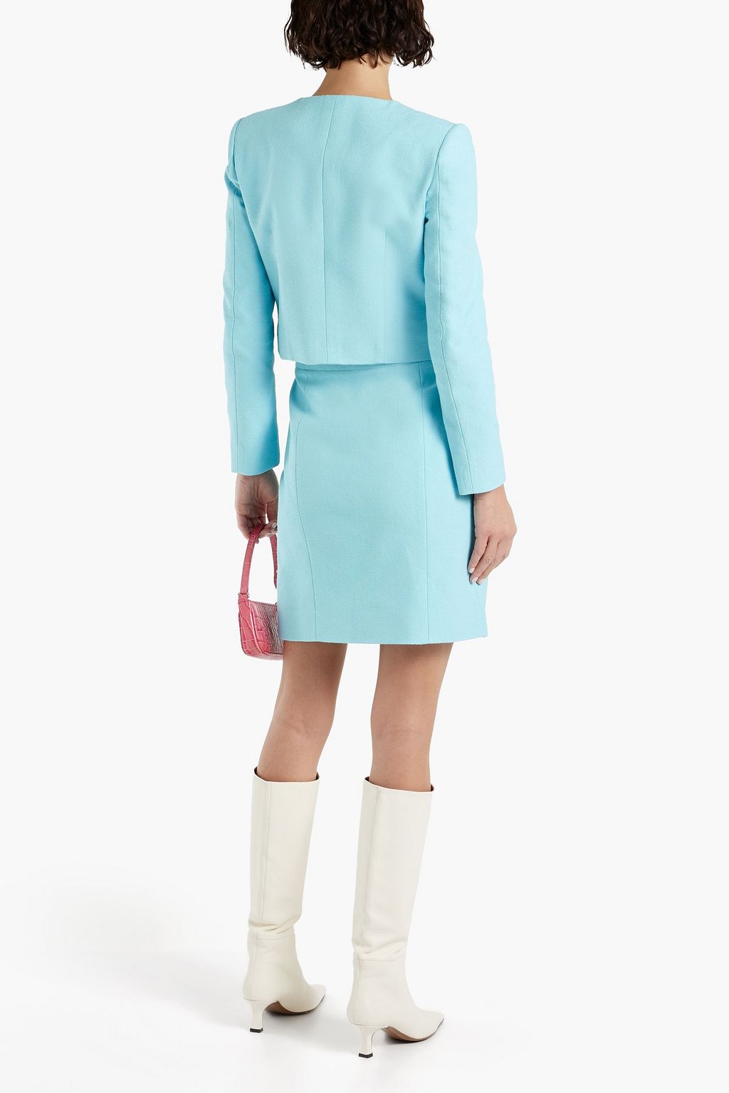 MOSCHINO Cropped button-embellished cotton-tweed jacket