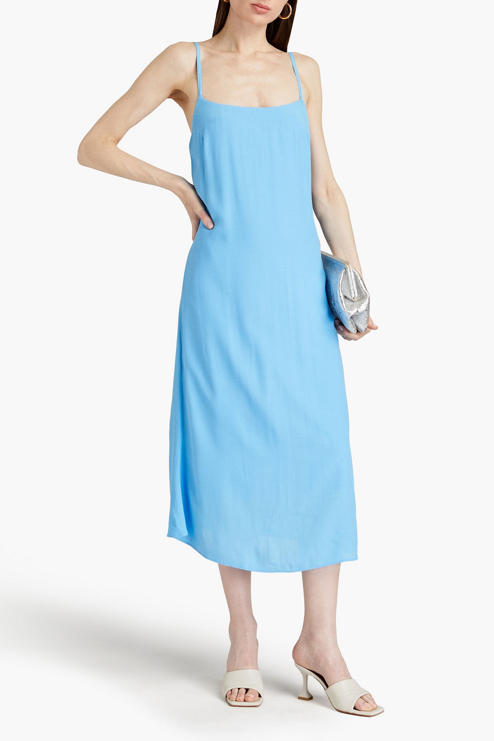 Melissa Odabash Lace-up Crepe Midi Dress In Light Blue