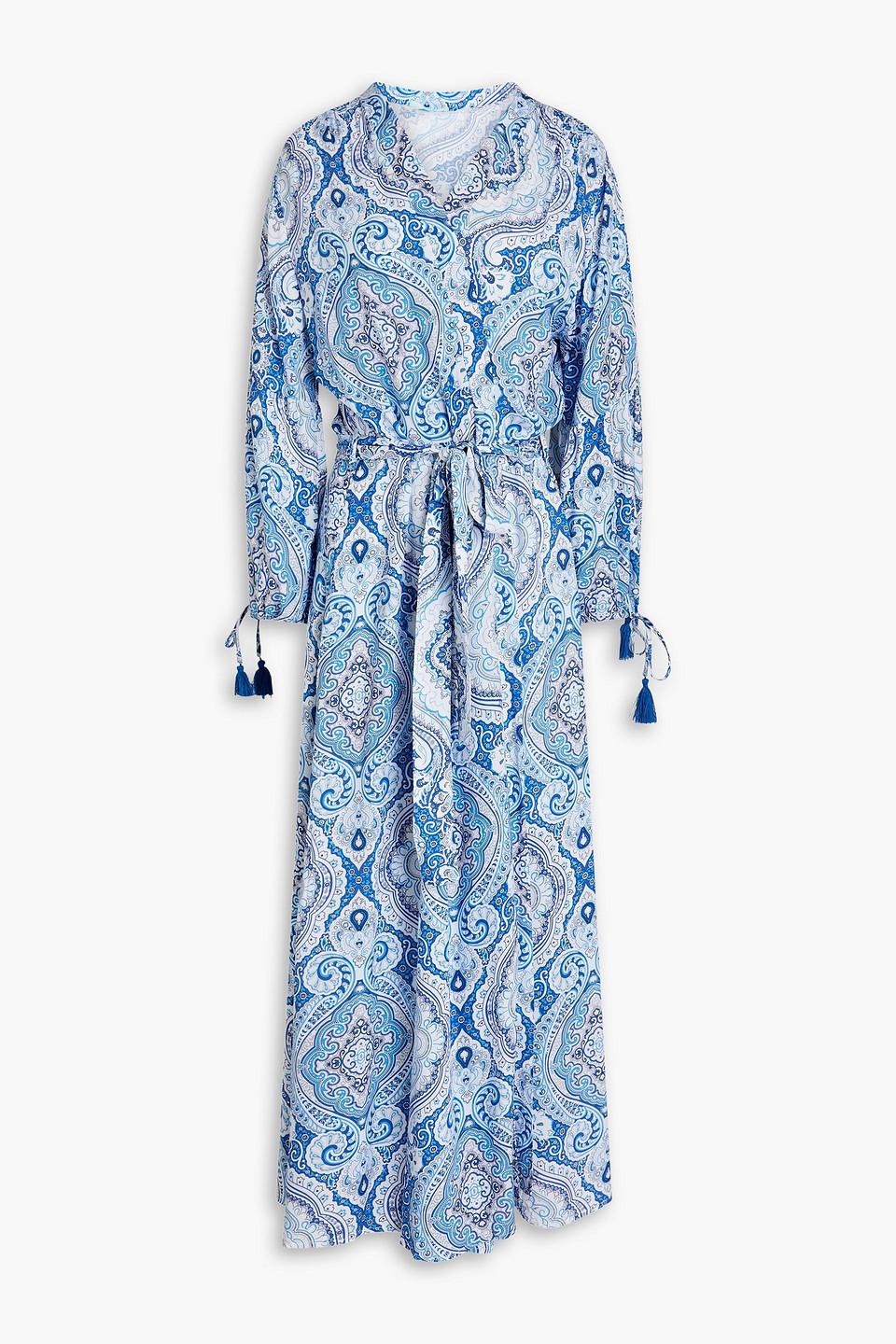 Melissa Odabash Gabby Belted Paisley-print Mousseline Kaftan In Cobalt Blue