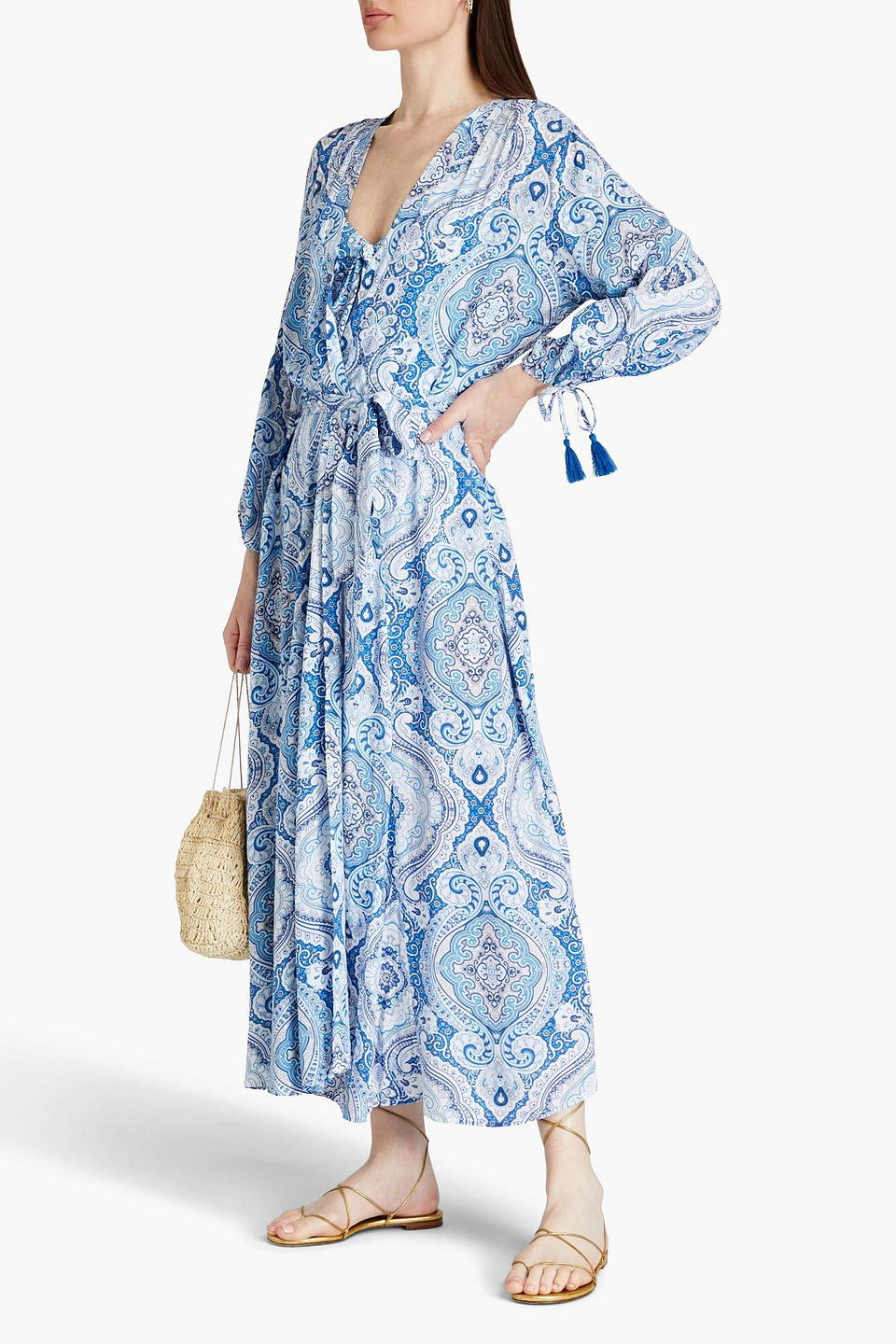 Shop Melissa Odabash Gabby Paisley-print Voile Kaftan In Cobalt Blue