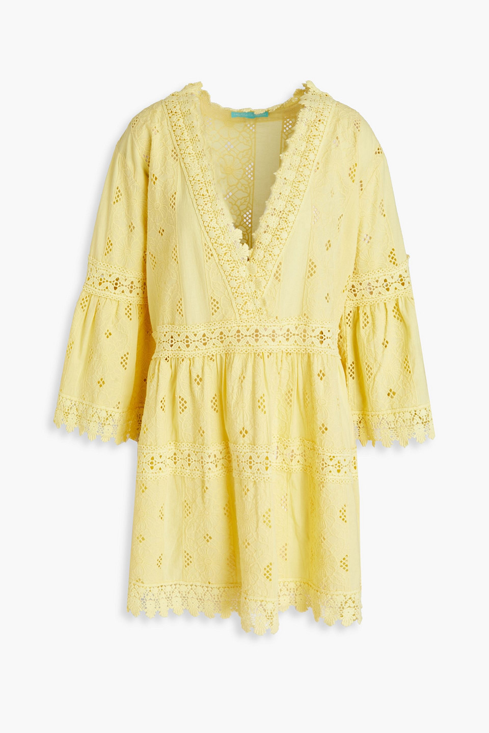 Melissa Odabash Victoria Crochet-trimmed Broderie Anglaise Cotton-voile Kaftan In Pastel Yellow