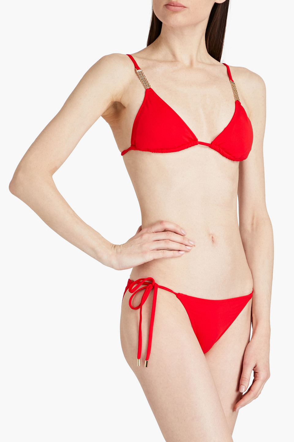 Shop Melissa Odabash Maldives Embellished Triangle Bikini Top In Red