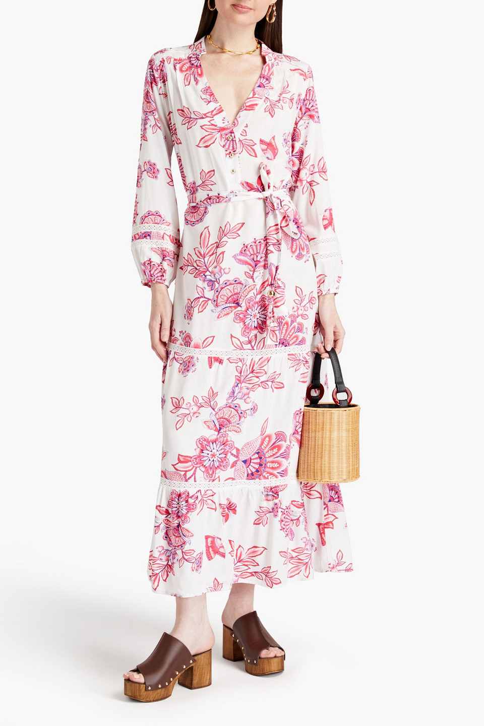 Melissa Odabash Wisteria Floral Wrap Midi Dress In White