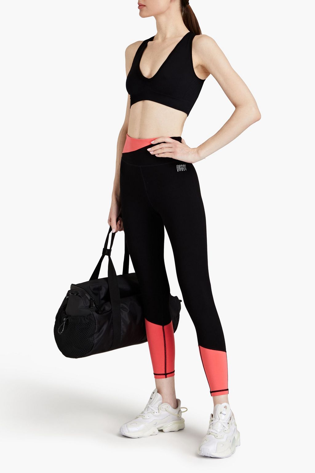 DKNY ストレッチコットンジャージー レギンス バイカラー プリント入り