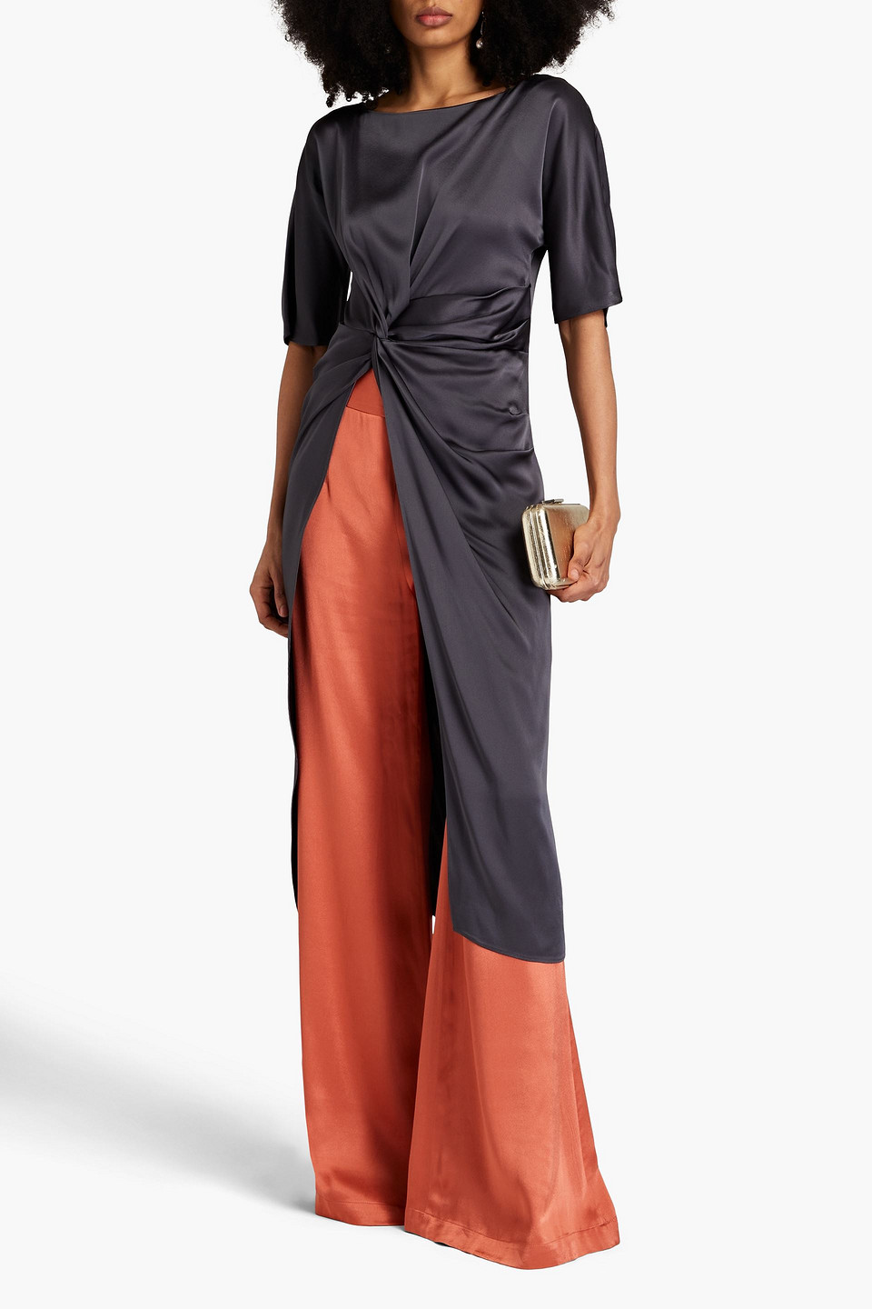 Shop Lapointe Twisted Satin Tunic In Charcoal