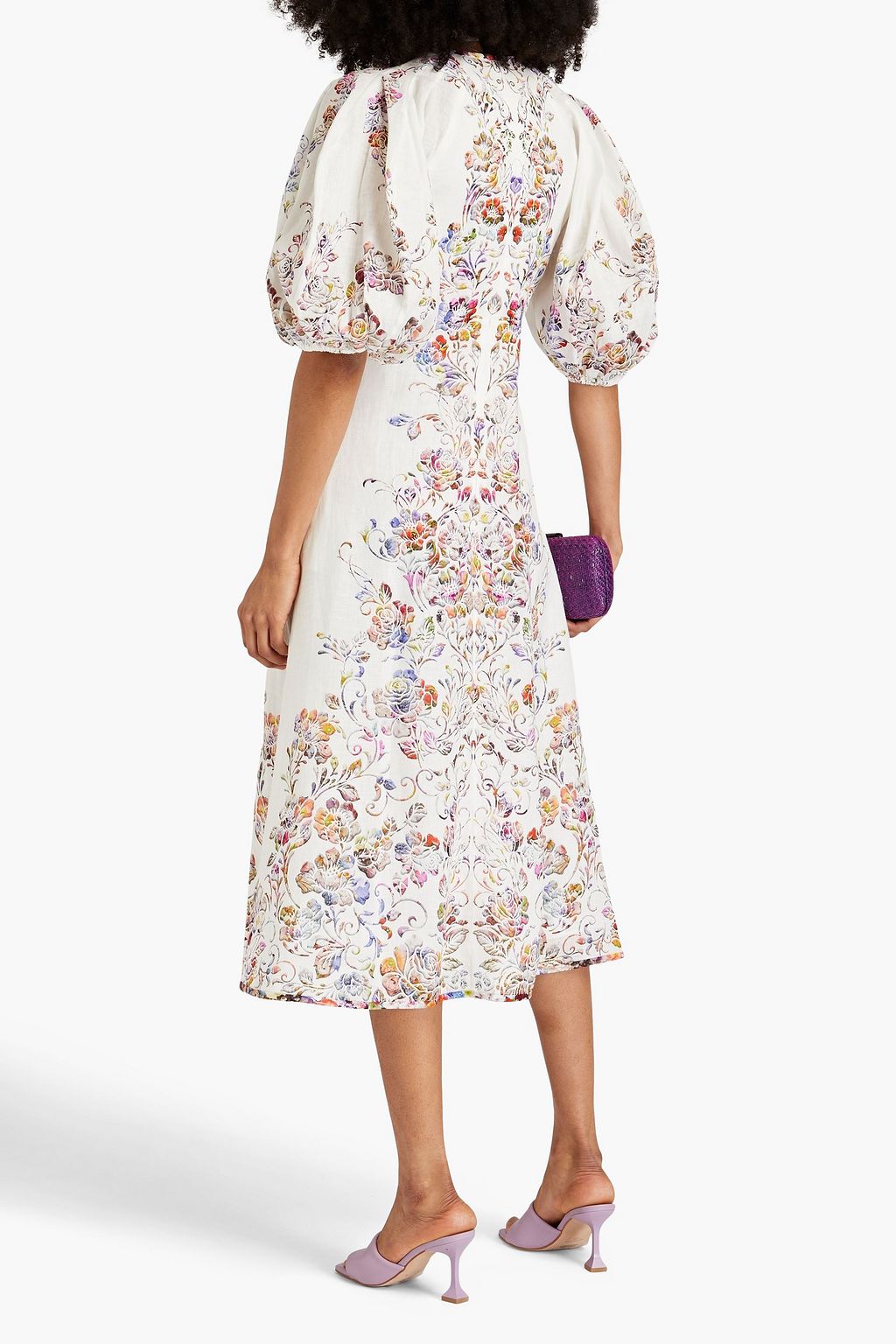 ZIMMERMANN Pussy-bow floral-print linen midi dress