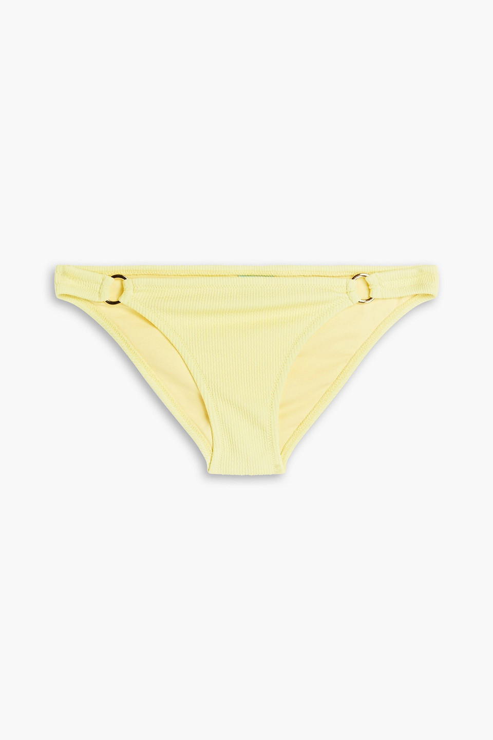Melissa Odabash Bari Embellished Ribbed Low-rise Bikini Briefs In Pastel Yellow