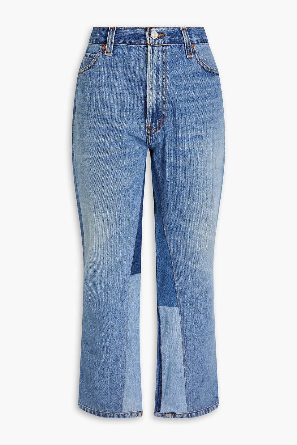Re/done 70s Faded Paneled High-rise Flared Jeans In Light Denim