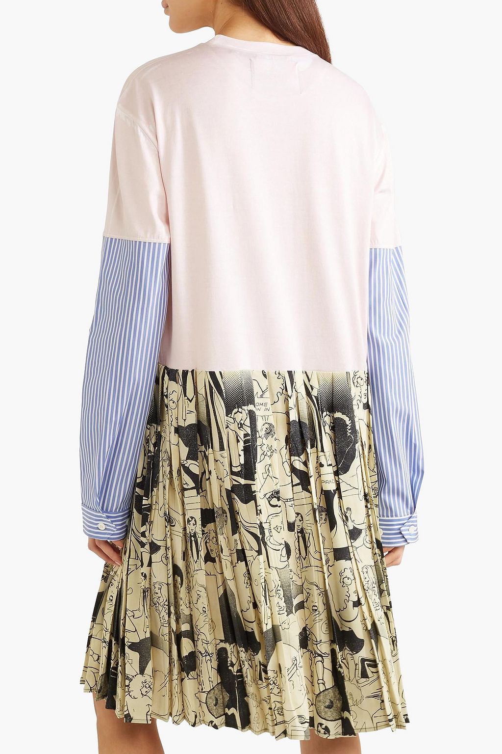 PRADA Pleated printed cotton-jersey and silk mini dress