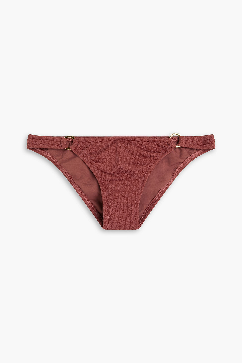 Shop Melissa Odabash Bari Embellished Ribbed Low-rise Bikini Briefs In Brown