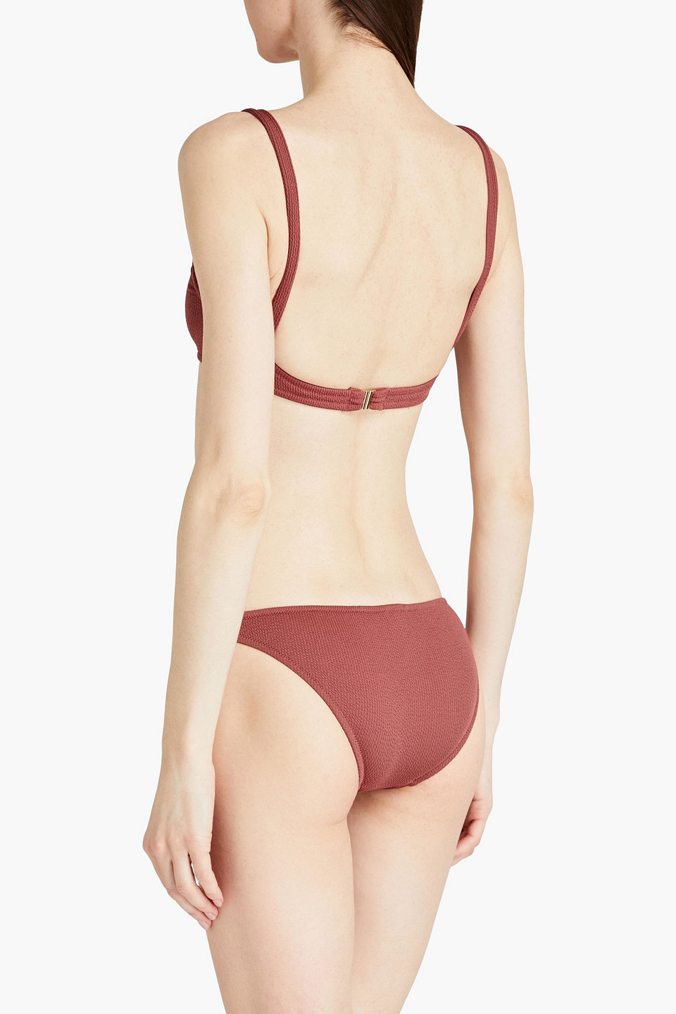 Shop Melissa Odabash Bari Embellished Ribbed Bikini Top In Brown