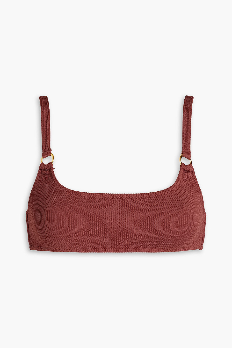 Shop Melissa Odabash Bari Embellished Ribbed Bikini Top In Brown