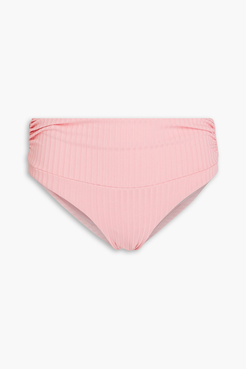 Melissa Odabash Bel Air Ruched Ribbed Mid-rise Bikini Briefs In Pink