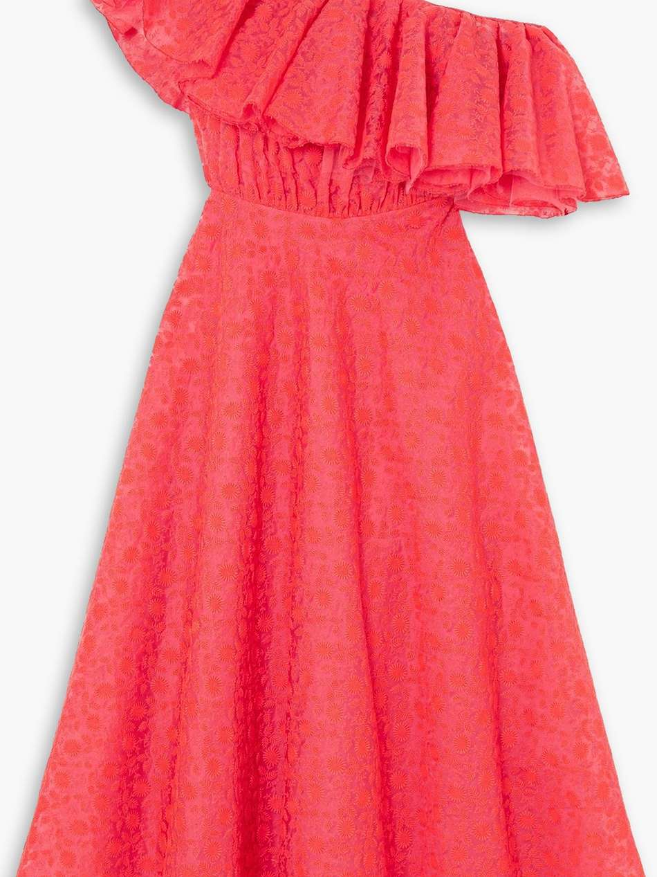 ruffled one-shoulder embroidered silk-organza midi dress
