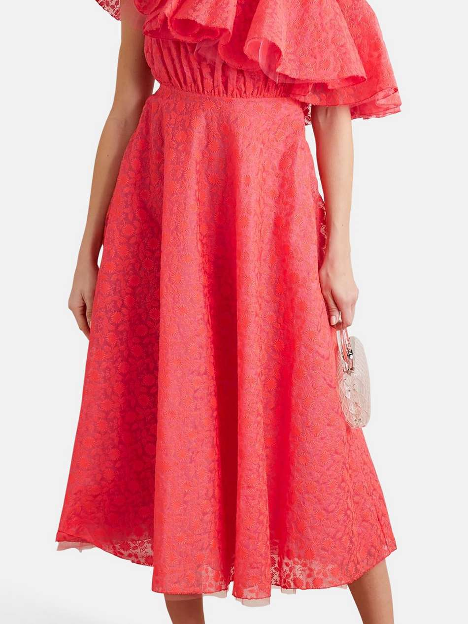 ruffled one-shoulder embroidered silk-organza midi dress
