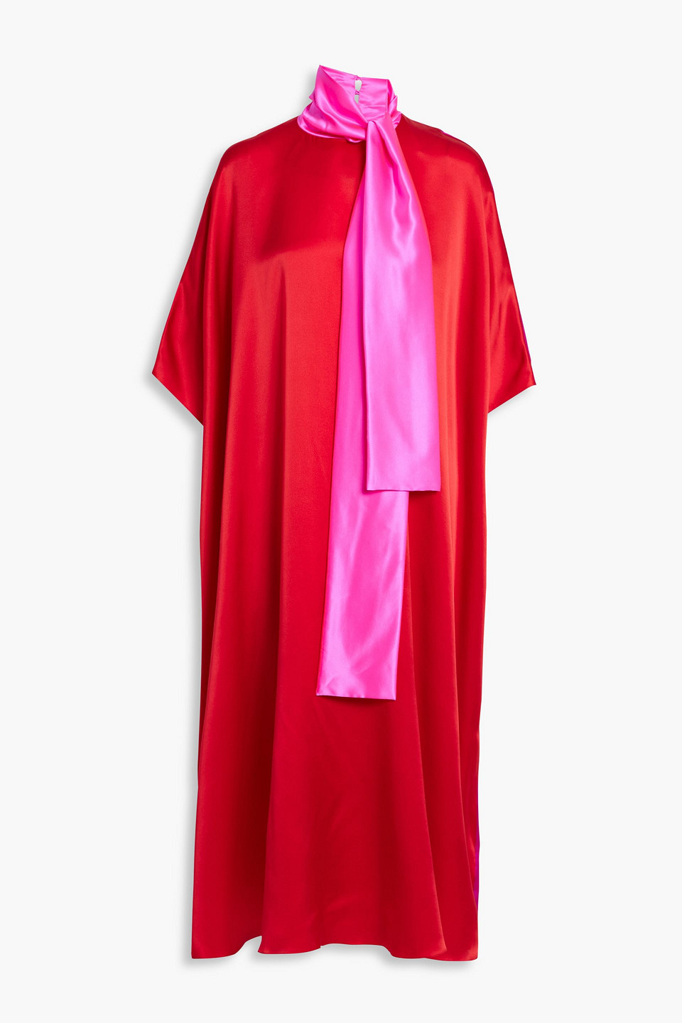 Halpern Tie-detailed two-tone silk-blend satin midi dress