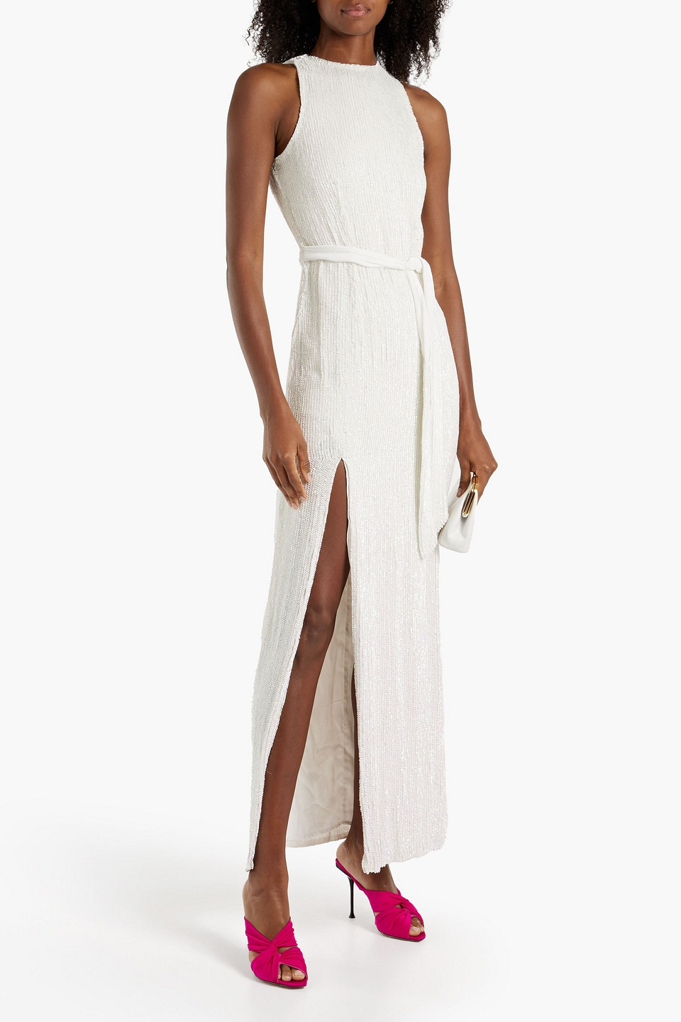 Shop Retroféte Tzilly Belted Sequined Chiffon Maxi Dress In White