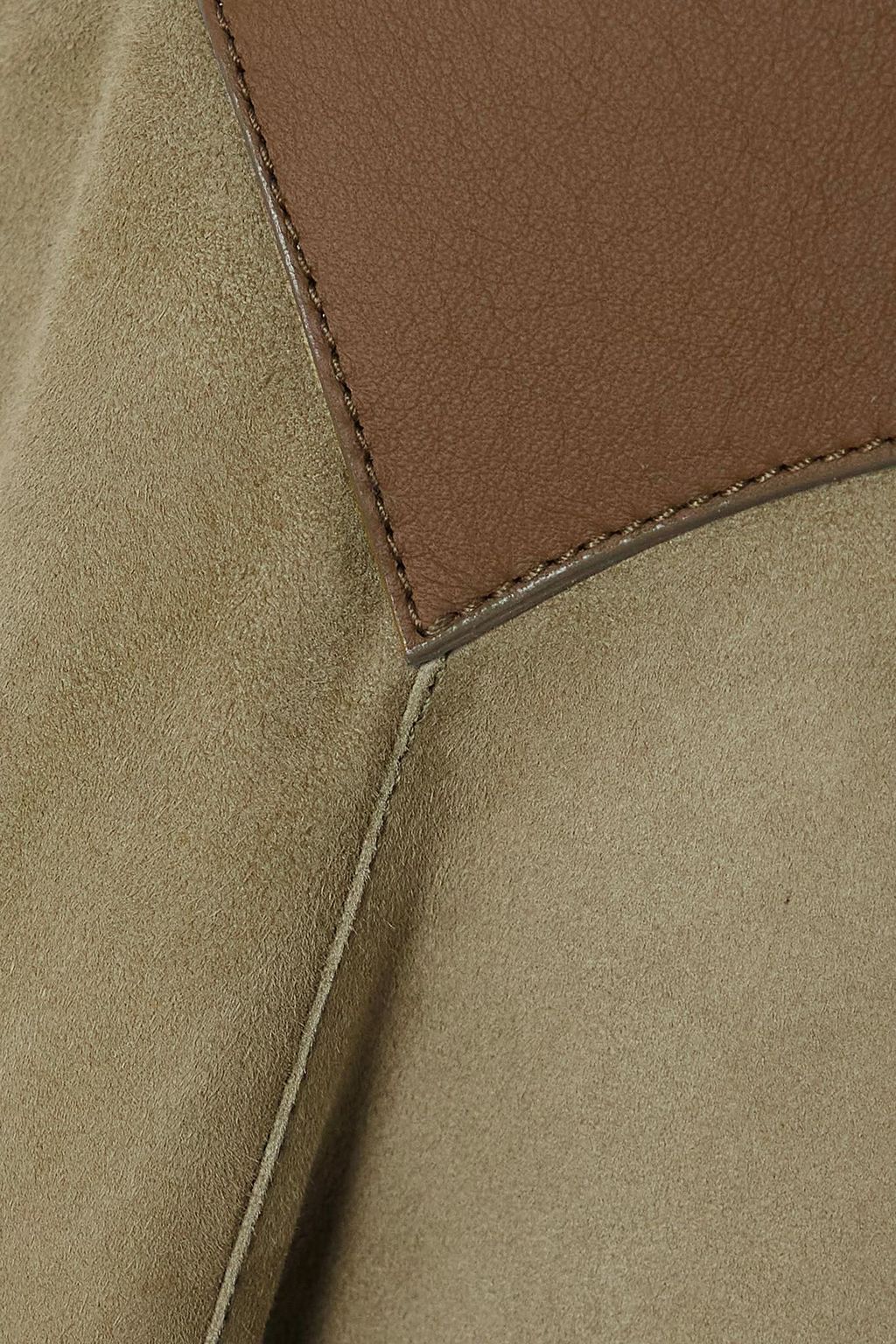LOEWE Obi asymmetric paneled leather and suede skirt