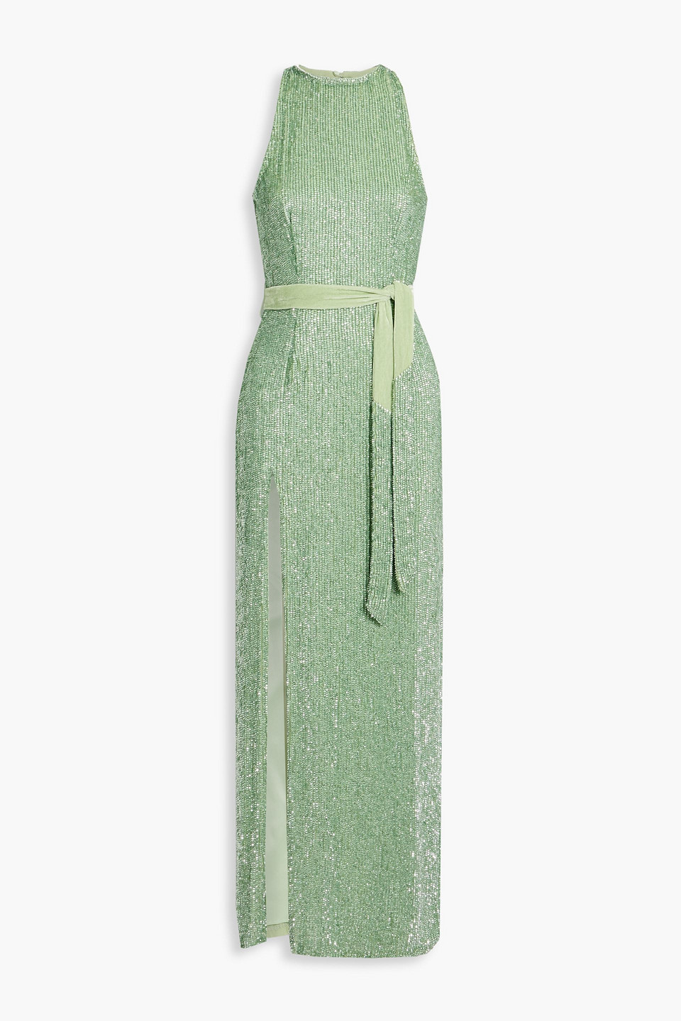 Retrofte Tzilly Belted Sequined Chiffon Maxi Dress In Sage Green | ModeSens