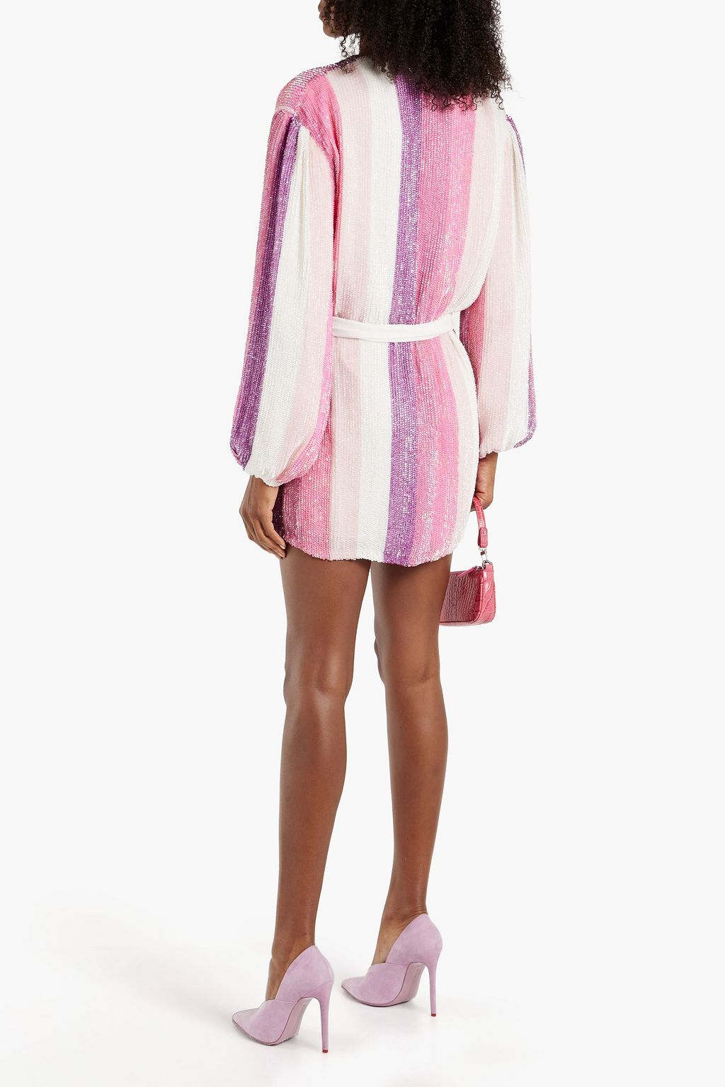 RETROFÊTE Gabrielle velvet-trimmed sequined chiffon mini wrap dress