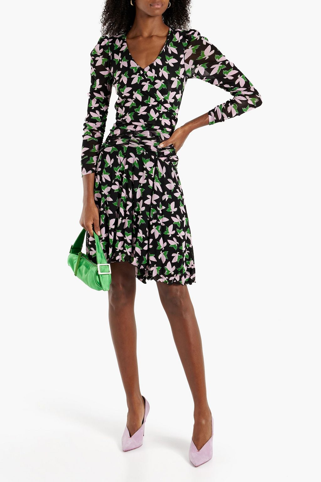 DIANE VON FURSTENBERG Burton ruched floral-print mesh mini dress