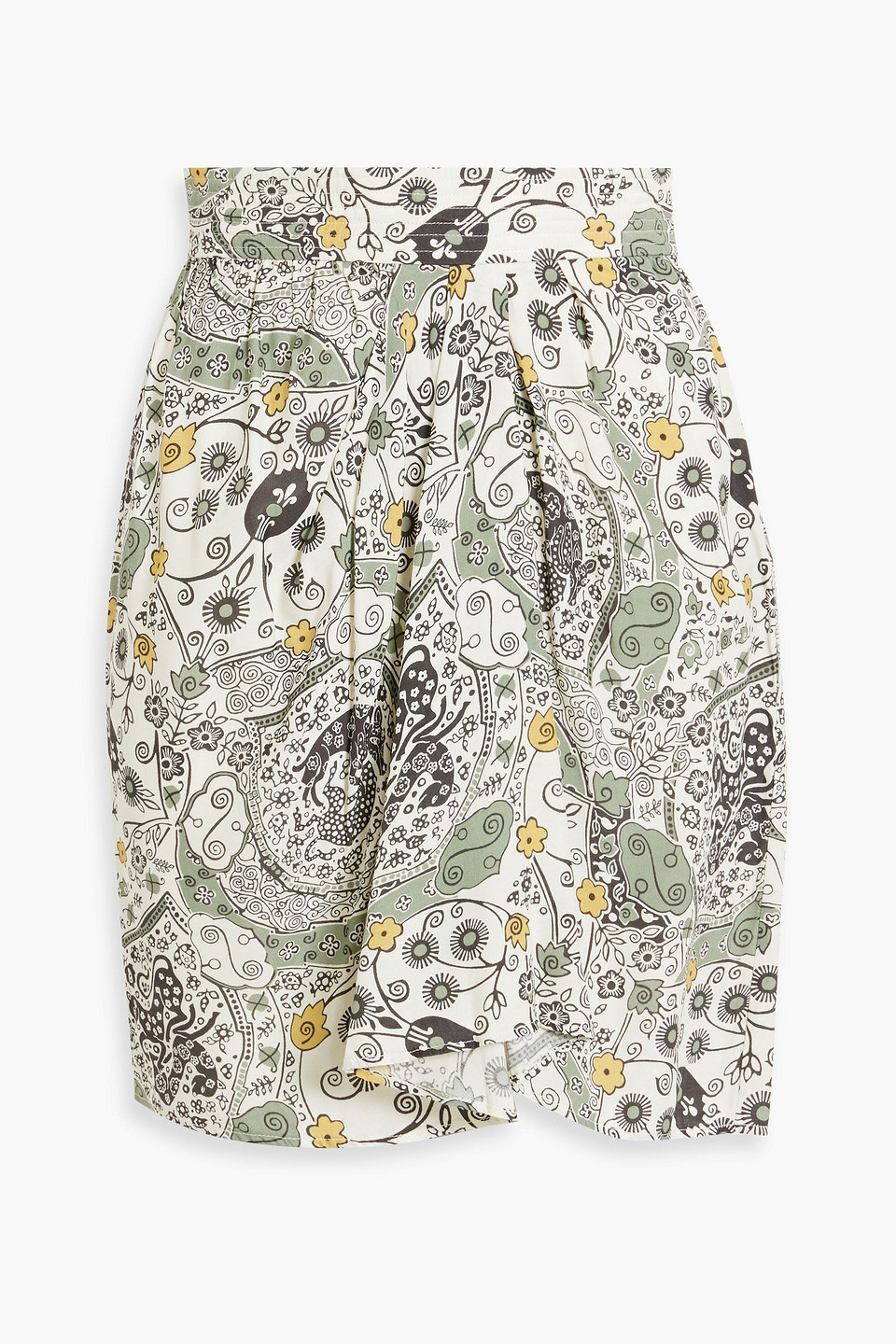 Isabel Marant Étoile Pleated Printed Woven Mini Skirt In Sage Green