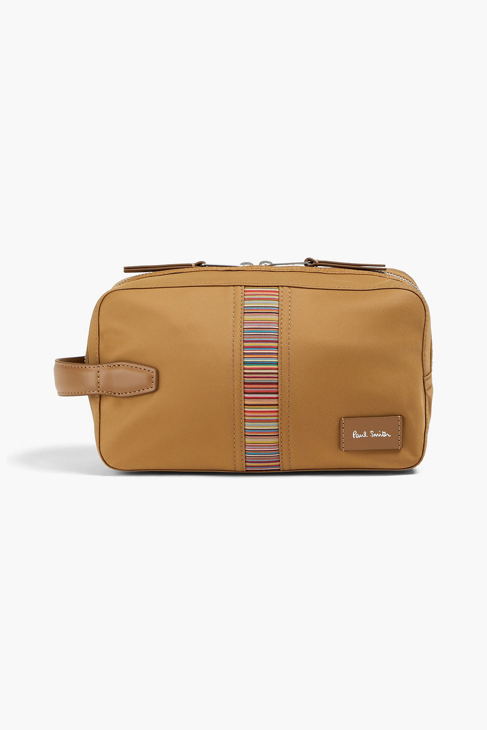 Paul Smith Striped Recycled Shell Wash Bag In Camel