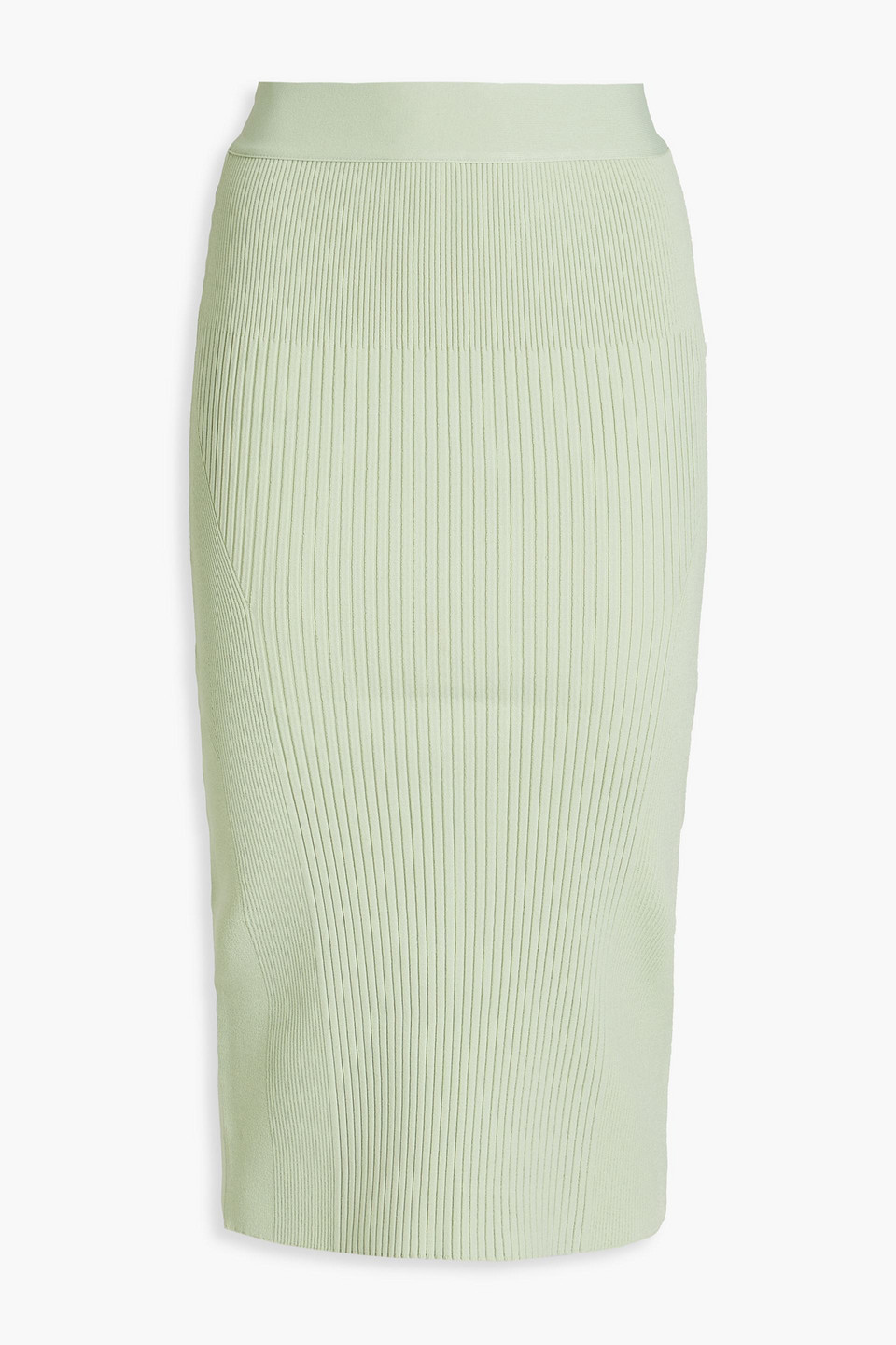 Herve Leger Laurel Ribbed-knit Midi Skirt In Sage Green